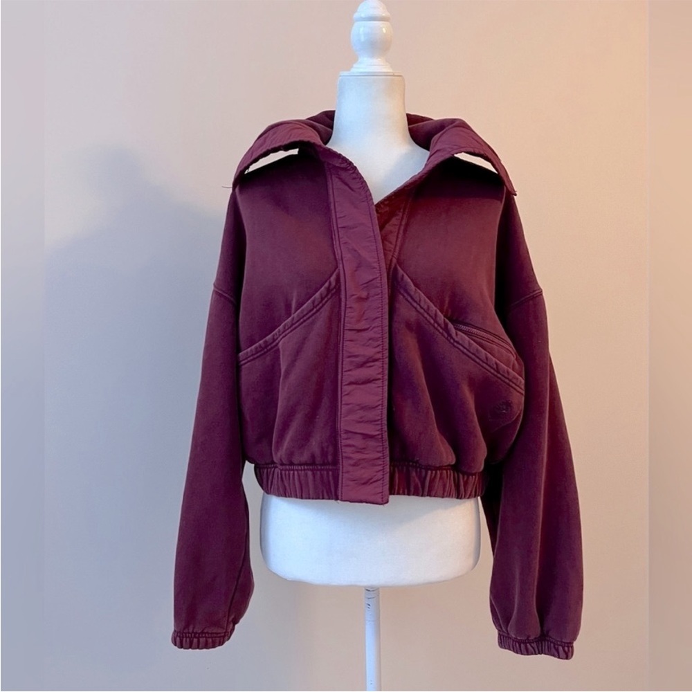 Free People Movement Maroon Cropped Post-Workout Jacket
